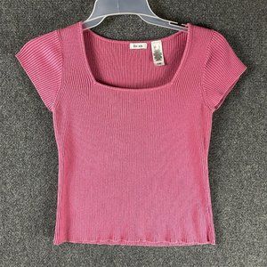 Liz&co Women's Short Sleeve Top Large Pink 100% Cotton L